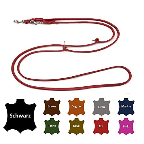 Hundeleine Fettleder kleine Hunde / große Hunde 2m / 2,40m / 2,80m / 3,50m / 5m Doppelleine verstellbar (2m X 8mm, Rot)