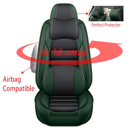 Image of Fit for Sedan SUV Pick-up Truck,Automotive,Ice Slik Nappa Leather Car Seat Covers,Waterproof Durability Washable Seat Covers,5 Seat Complete Set Luxury Car Seat Cover(Green & Black)