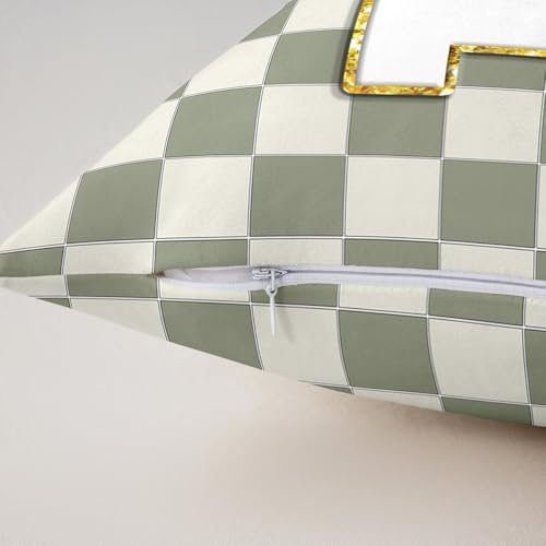 Image of Erosebridal Sage Green Checkered Throw Pillow Covers 18x18 Set of 2 Plaid Initial M Cushion Cover Personalized Monogram Throw Pillow Case for Bed Couch Sofa Fashion Grids Gingham Home Decor