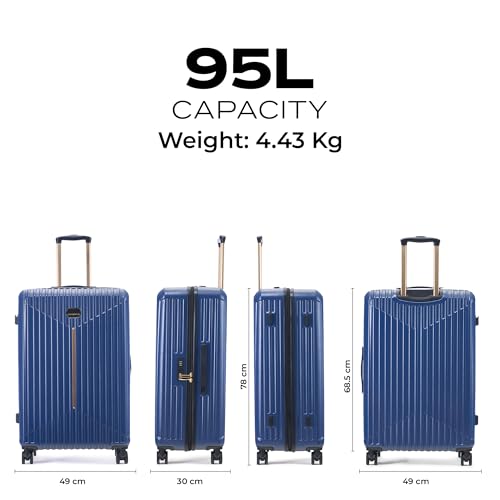 Image of Midnight Voyager Check-in Large 76cm | Trolley Bag Hard Case Polycarbonate, 4 Wheels 360 Degree Wheeling System Luggage, Suitcase for Travel, with Front Laptop Access (Storm Blue)