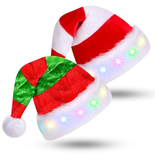 2 Stück Weihnachtsmütze, LED Plüsche Weihnachtsmann Mütze, Plüsch...