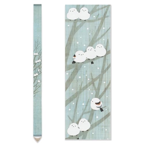 KYOTO RAKUSHIAN Japanese Wall Tapestry Hanging Scroll (Long-tailed Tit) Mini Long and Narrow/Made in...