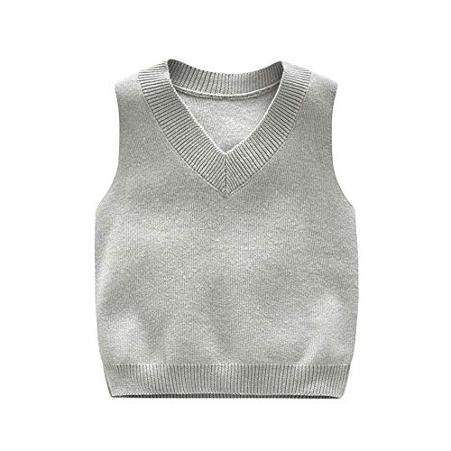 PTPuke Baby Boys Girls V Neck Comfort Knitted Sleeveless Pullover Sweater Vest Gray