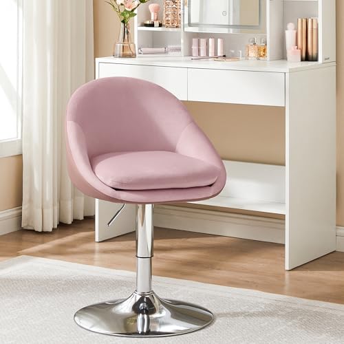 VASAGLE Chaise Réglable, Chaise de Coiffeuse, Fauteuil de Bureau Pivotant, Tabouret de Bar avec Dossier et Socle, en Acier, pour Bar, Bureau, Coiffeuse, Salle à Manger, Rose Bonbon LJB100R01