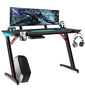 Soontrans Mesa Gaming LED Escritorio Gaming, con Bandeja Organizador Cables, Soporte para Taza y ...