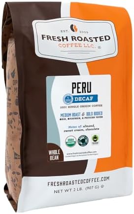 Fresh Roasted Coffee, USDA Organic Peru Water-Processed Decaf | 3rd Party Tested for Pesticides, Mold, Mycotoxins, Kosher | 100% Arabica, Specialty Grade, Med Roast 2 lb (32 oz) Whole Bean