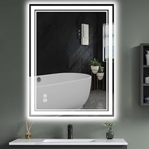 24 x 32” LED Mirror for Bathroom Anti-Fog Bathroom Mirror Dimmable 3 Colors Memory Function Bathroom Mirror with Lights Vanity Mirror Switch/Plug in Wall Mounted Home Decor Horizontal/Vertical