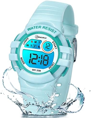 Edillas Kids Watches Digital for Girls Boys,7 Colors Led Flashing Wristwatch for Child Waterproof Sport Outdoor Multifunctional Wrist Watches with Stopwatch/Alarm(Green)