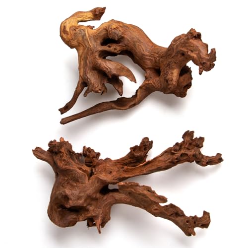 emours Lot de 2 branches d'aquarium en bois flotté naturel de style Mopani, à faible tanin et bords lisses, couler plus rapidement après trempage, attache...