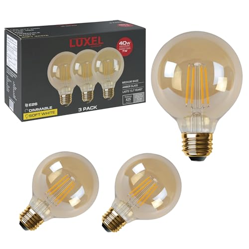 LUXEL GROUP Vintage LED Edison Bulbs G25/G80-7W Equivalent 40W - Dimmable Medium Brightness Soft White 2700K Antique LED Filament Bulbs - 425 Lumens CRI 90+ - E26 Medium Base - (Golden Glass)