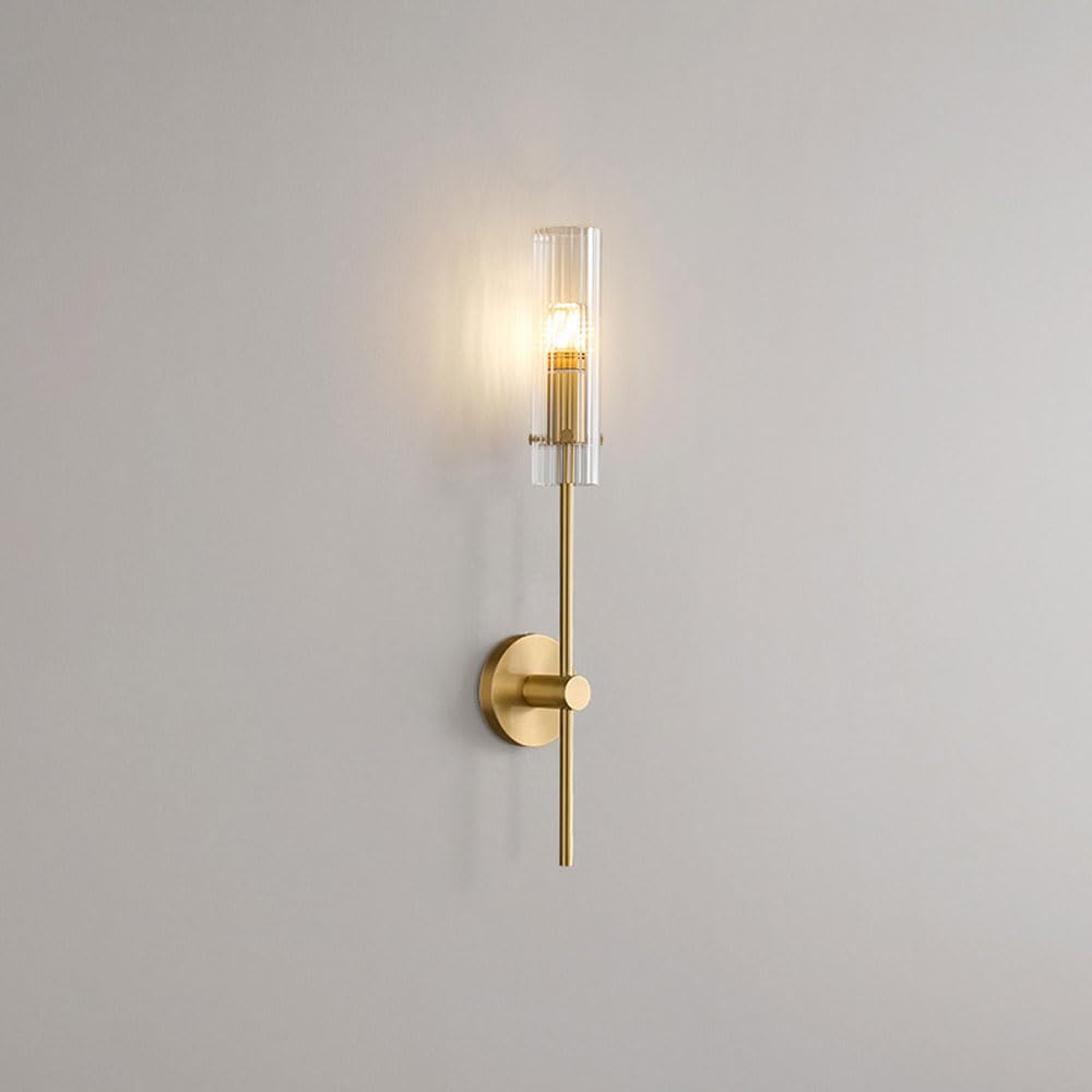 HXYSXHJUO Wall Lamps for Bedroom,Modern Sconce Copper Sconces Lighting Indoor Tube Glass Mount Light Nordic Vanity Lights Living Room Hallway Fireplace (Gold)