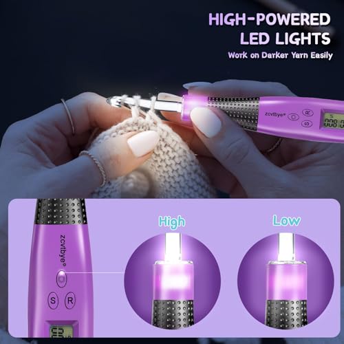 Image of Light Up Crochet Hook Set with 24 Sizes, Lighted Everything Counting Kit | Digital stitch & row counter, dual ergonomic handles, reinforced connection, bag, organizer and 1-year warranty