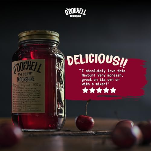 O'Donnell Moonshine Liqueur "Very Cherry" | 700ml | Natural Ingredients | Vegan | Premium Liqueur | American Tradition | 20% ABV | 40 proof | Gift Idea | Mason Jar | Naturally Flavoured