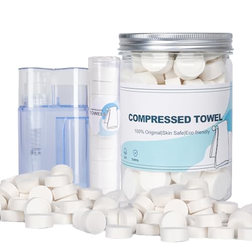 Image of Compressed Towels,110PCS Compressed Face Towel with Carrying Case and Towel Dispenser,Disposable Portable Mini Tissue for Travel,Sport,Camping