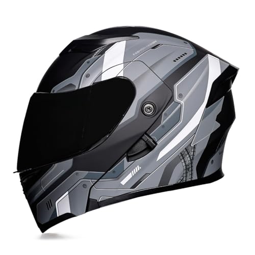 RYDZCLH Casque De Moto Intégral Modulaire Approuvé par Le Dot Casque De Moto Rabattable pour Hommes Et Femmes Casque De Course De Moto De Vélo De Rue avec Double Visière,Light Gray,2XL 64~65cm