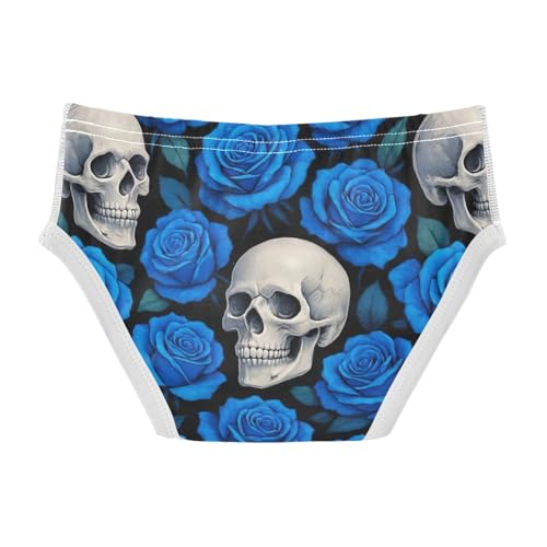 CHIFIGNO Boys' Underwear White Skulls Blue Roses Toddler Boy Briefs Breathable Cotton Briefs Underwear2