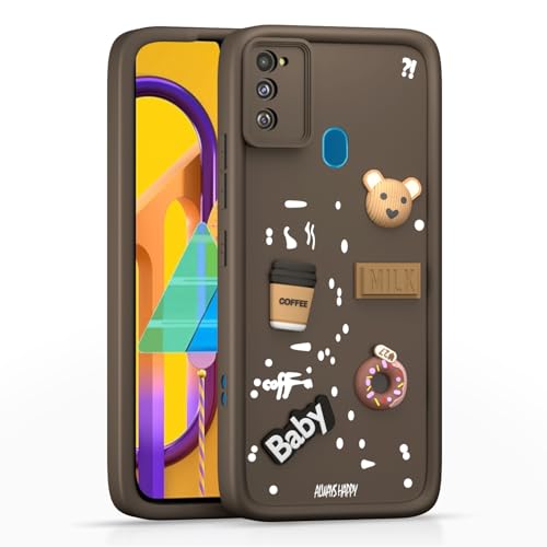 Image of Outlouders Back Cover for Samsung Galaxy M21 / M30s / M21 2021 | 3D Cartoon Cute Fun Bear | Silicone Full Body Protection Bumper Case (Brown)