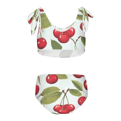 Girls Swimsuits Set 2pcs Cherrys Bathing Bikini Suits Tie Tankini2