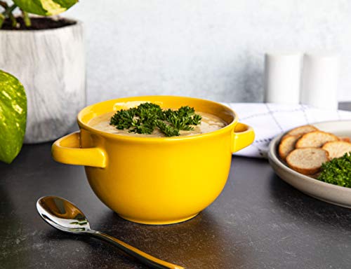 Kook French Onion Soup Crocks With Handles, Ceramic Bowls, For Rice, Dessert, Pasta, Dishwasher, Microwave, Oven & Broil Safe, Set Of 4, 18 Oz (Yellow) #TOP2
