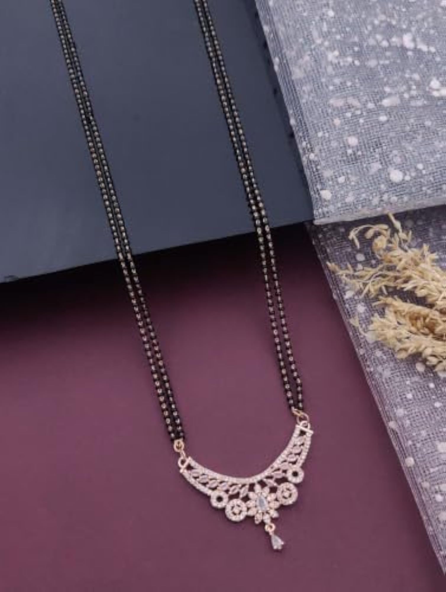 Double Layer Black Beads Mangalsutra with Floral Pendant