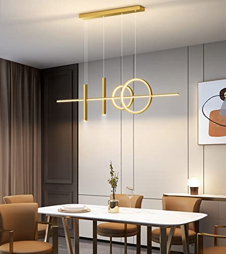 Dzqh-Qin Led Chandeliers For Dining Room, Pendant Lighting For Kitchen Island Pendant Light Fixtures, Dimmable Height Adjustable Modern Ceiling Decoration Design Kitchen Lights (Gold, L39In) #TOP22