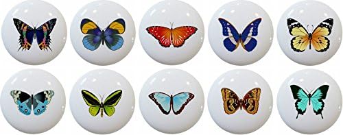 Set of 10 Butterfly Ceramic Cabinet Drawer Pulls Knobs