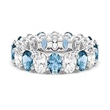 MSBLUE 6.6ct Lab Grown White Sapphire and Aquamarine Eternity Band, 14K White Gold Vermeil Wedding Ring, Rhodium Finish, 14K White Gold Vermeil, Created Sapphire
