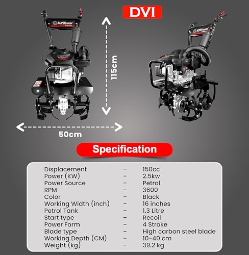 Image of DVI 150CC Tiller /Cultivator /Weeder with 4 Stroke High Power Petrol Engine for Weeding,Cultivating in Every Type of Soil | Cultivating to Prepare Soil for Planting (with Cultivator Attachment)
