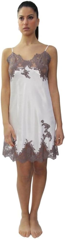 MARJOLAINE Elegant Short Wedding Shirt in Pure Silk with lace 46