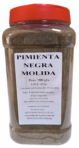 Pimienta Negra Molida 900 gr - Sin Colorantes ni Conservantes - pelluz - Condimento para Cocinar