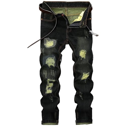 Jean tendance déchiré ajusté homme pantalon denim stretch noir décontracté