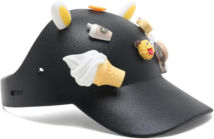 EVA棒球帽，可拆卸的食品主题装饰和可爱的耳朵，有趣的风格，防污，随意混搭！ (US, Alpha, One Size, Small, Black)
