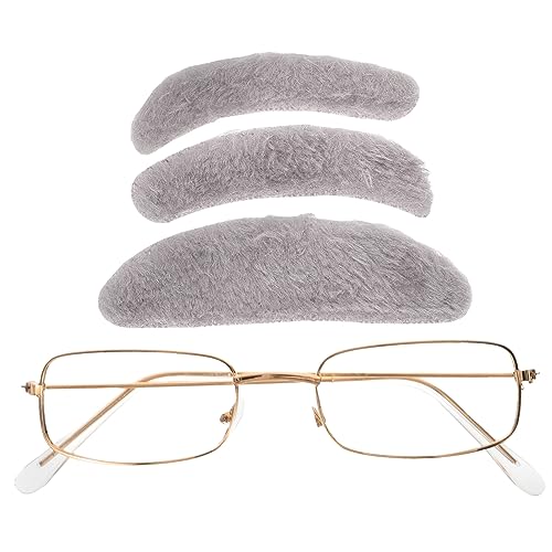 VALICLUD Complete Old Man Costume Props Fake Beard Eyebrows Glasses Set for Halloween Events