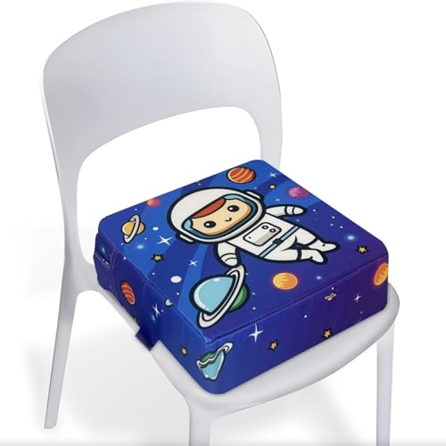 Image of Toddler Booster Seat for Dining Table, Portable Booster Seat for Kitchen Chair, 4 Inch High-Density Foam Cushion with Adjustable Safety Straps and Non-Slip Bottom, Perfect for Kids Travel and Daily