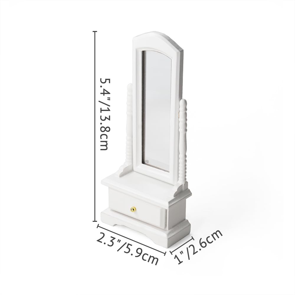 Odoria – Miroir Miniature Pour Maison De Poupée 1/12, Style Victorien En Bois Blanc, Avec Tiroir, 5,9 X 2,6 X 13,8 Cm