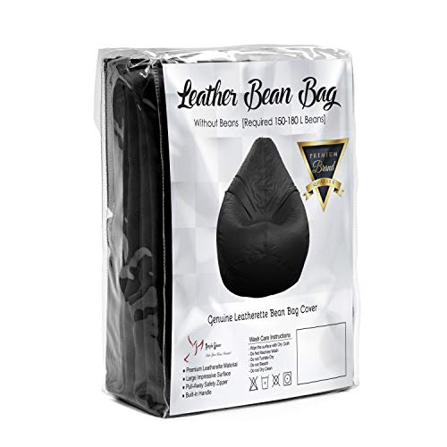 Ample Decor Bean Bag Cover (No Filling), Plush Toys Storage Soft Leatherette, Water Resistant, Durable Construction Sturdy Zipper, Ideal For Teenagers, Kids - Black #TOP6