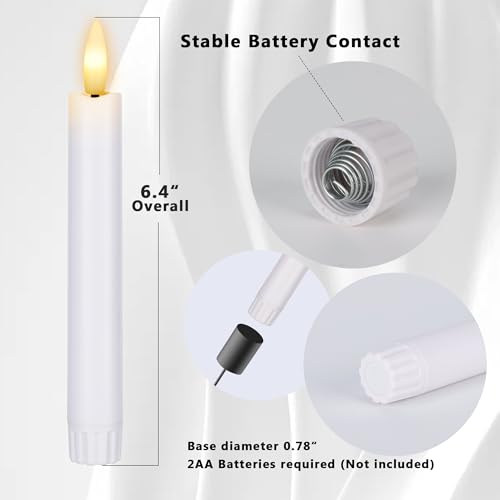 Image of Battery Operated Flameless Taper Candles with Remote, 6.4 Inch White LED Candlesticks Flickering, Short Flameless Candles Decorative for Weeding Home Party Festival, 8 Pack