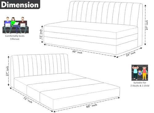 Image of Three-Seater Foldable Floor Sofa Bed with Adjustable Backrest, Modern Velvet Fabric Folding Couch for Living Room, Guest Room & Small Spaces-Black