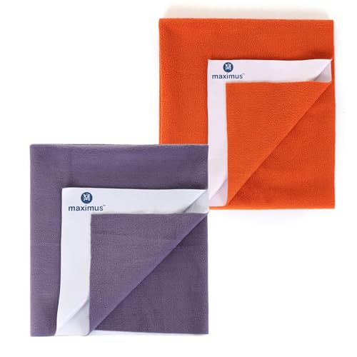 Image of Maximus Waterproof Quick Dry Sheet for Baby Pack of 2 | Bed Pad Extra Absorbent Washable Matress Protector | Baby Bed Protector Sheet for Toddler Children (70x50 cm) (Grey and Orange, Small)