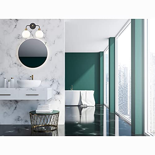 Linea di Liara Lukasa Modern Bathroom Vanity Lights Fixtures 2-Lights Over Mirror Lighting Matte Black and Gold Vanity Lights for Bathroom Light Fixtures Frosted Glass Covers, UL Listed - Image 3
