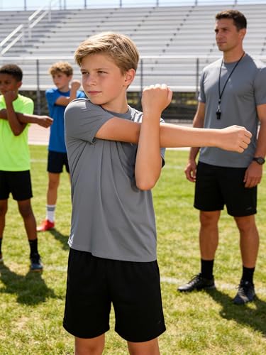Image of Boys Neon Shirts Dry Fit Athletic T Shirts UPF 50+ Performance Cooling Shirt Short Sleeve Rash Guard Kids Top for Boys Girls