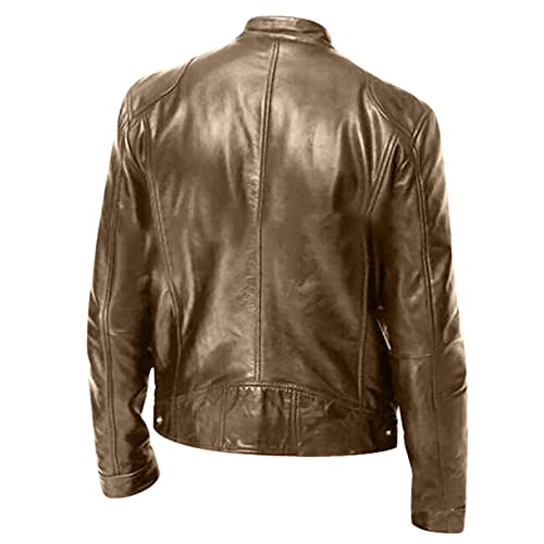 Trench Coat, Men Sport Coat Men Coats Winter Puff Sleeve Denim Jacket Red Zip Up Jacket Men Vintage Cool Jacket Leather Long Sleeve Autumn Winter Stand Collar Club Coat Big Jacket (1-Khaki,5X-Large) #TOP2