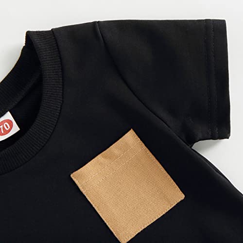 Sduydiosy Toddler Baby Boy Clothes Summer Short Sleeve Crew T Shirt Tops With Striped Shorts Infant Boy Casual Outfits (Black, 12-18 Months) #TOP3