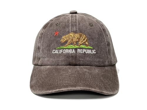 Hepandy California Bear Hat, Ca State Flag Baseball Cap, Gifts for Men Women, Washed Brown Dad Hat Cotton Adjustable Baseball Cap