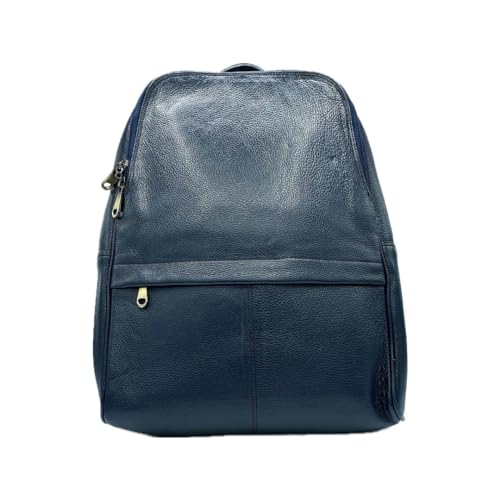 Genuine Leather Backpack Multifunctional Daypack Work Shopping Travel Leisure Everyday Bag (Dark Blue)