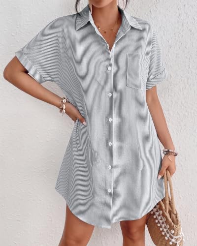 Image of Bsubseach Women Swimsuit Coverup Shirt Dress Button Down Bathing Suit Cover Up Beach Vacation Outfits