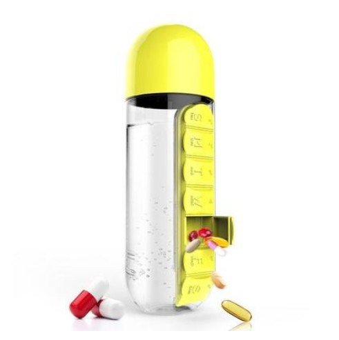 Generic Yellow: Creative 600Ml Pill Box Organizer Combine Daily Drinking Water Bottles Leak-Proof Drinkware My Water Bottle Sha