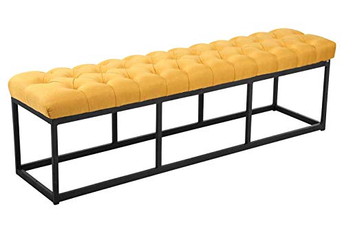 CLP Taburete Pie de Cama Amun en Tela | Banqueta Altura de Asiento: 46 cm I Banco Elegante para Salón con Base de Metal Negro I Color: Amarillo, 150 cm