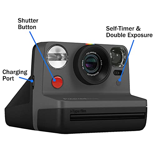 Polaroid Gen 2 Now I-Type Instant Film Camera - Black Bundle with a Color i-Type Film Pack (8 Instant Photos) and a Cleaning Cloth
