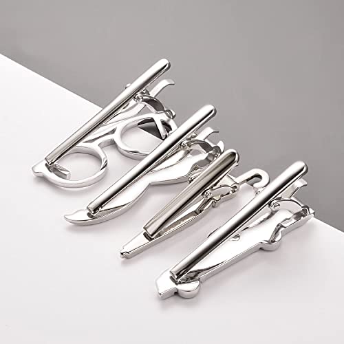Runootpr 4Pcs Tie Clips For Men Unique Silver Glasses Beard Umbrella Car Tie Bar Set Personalized Holiday Birthday Jewelry Gift #TOP4